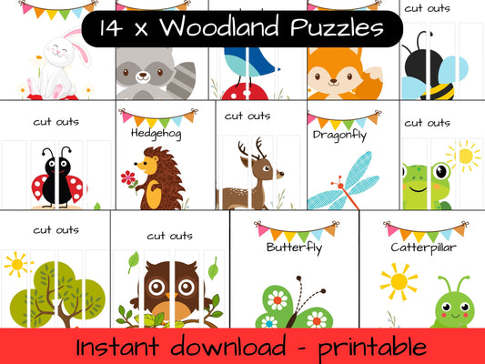 14 x Printable Woodland Animal activity sheets - puzzles