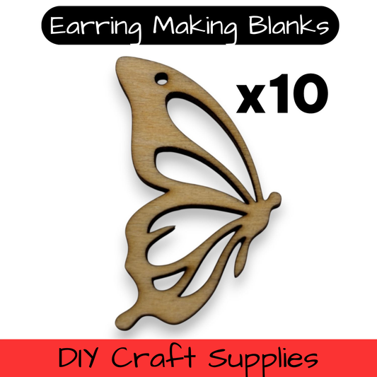 Wooden Butterfly Earring Blanks for DIY Jewellery Making, dangles - 10pc Laser Cut Pieces