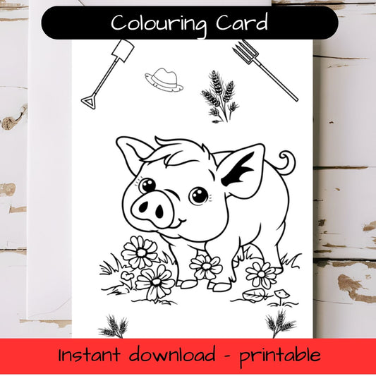 Pig - Farm animal greeting card with envelope - printable