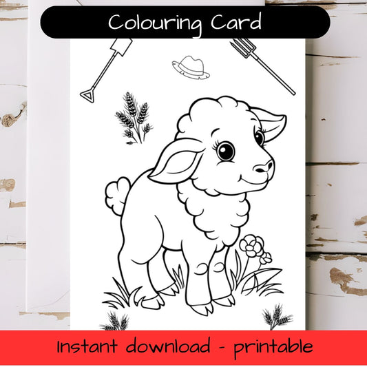 Lamb - Farm animal greeting card with envelope - printable