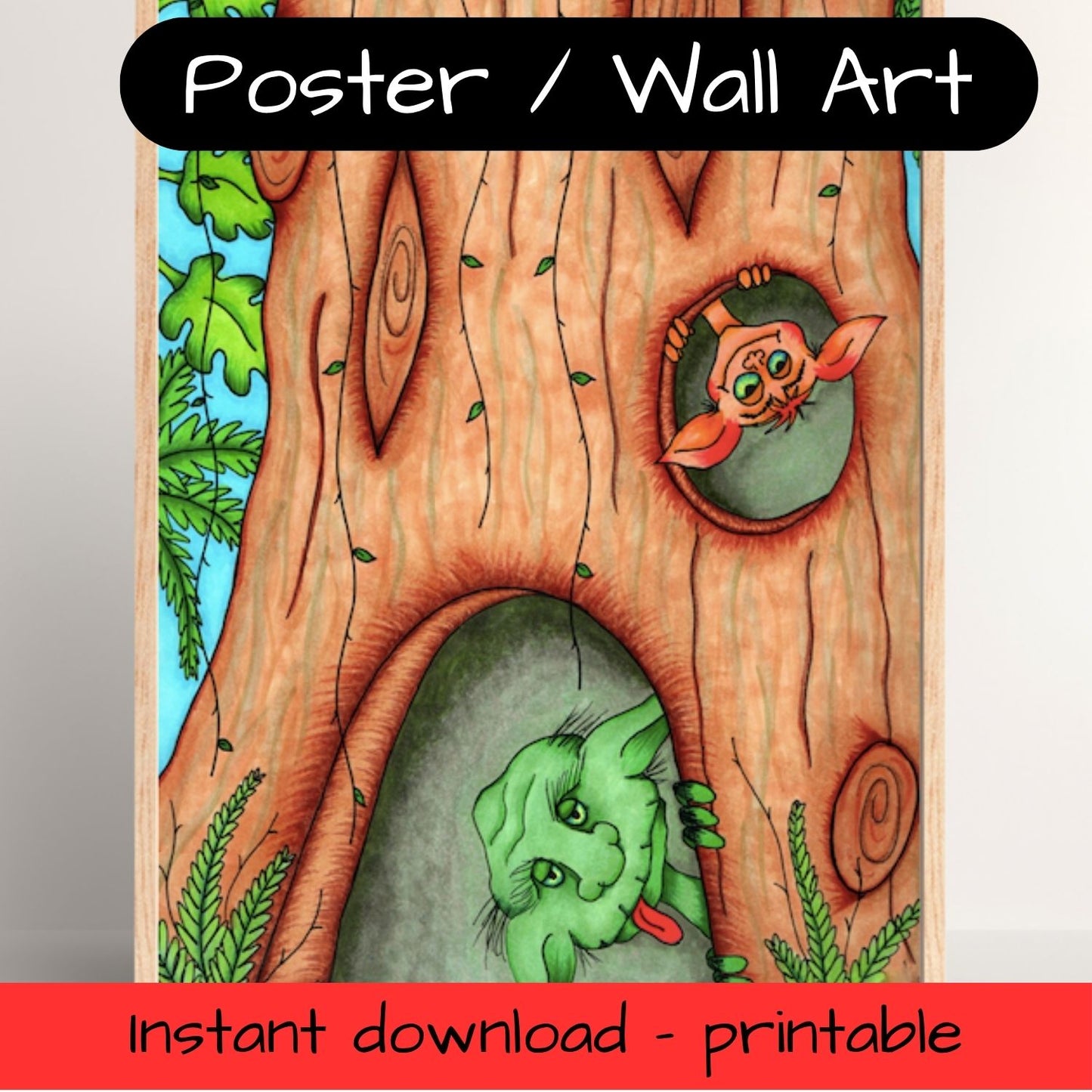 Printable kids wall art - elf tree house