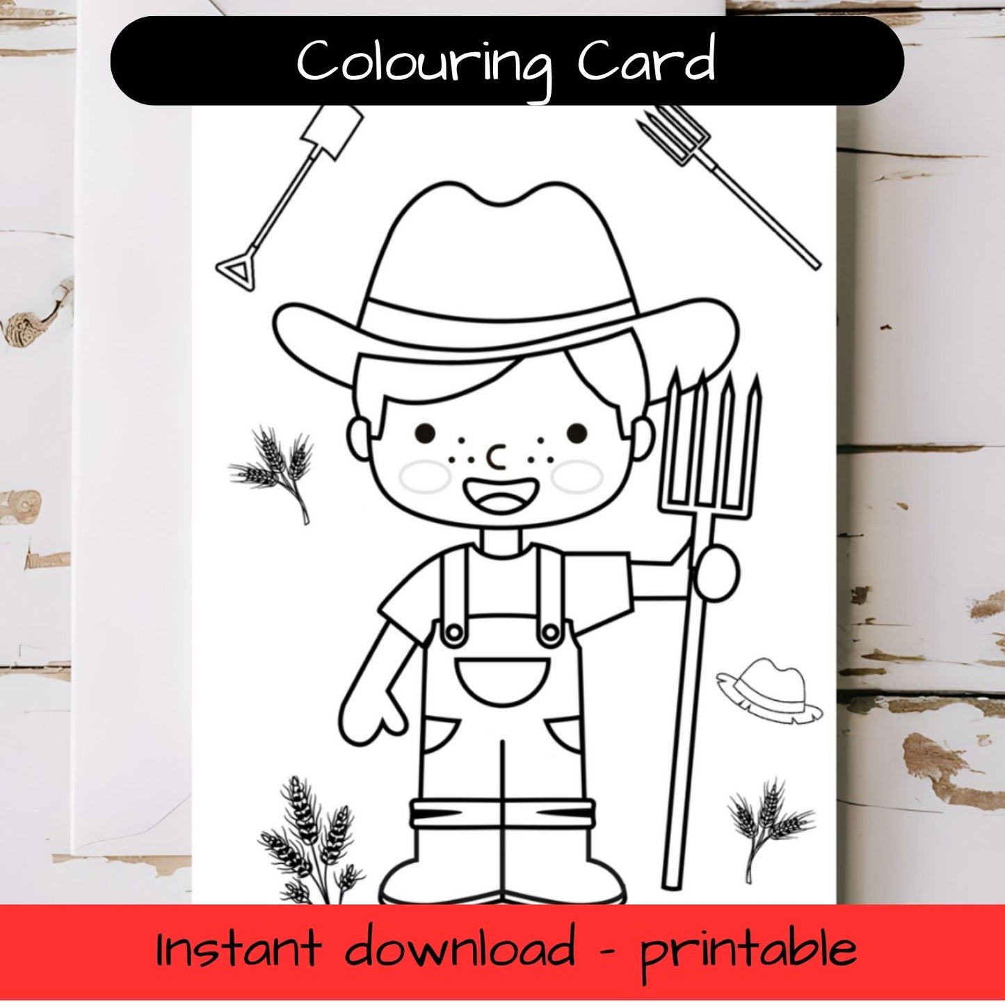 Farmer - Farm themed greeting card with envelope - printable