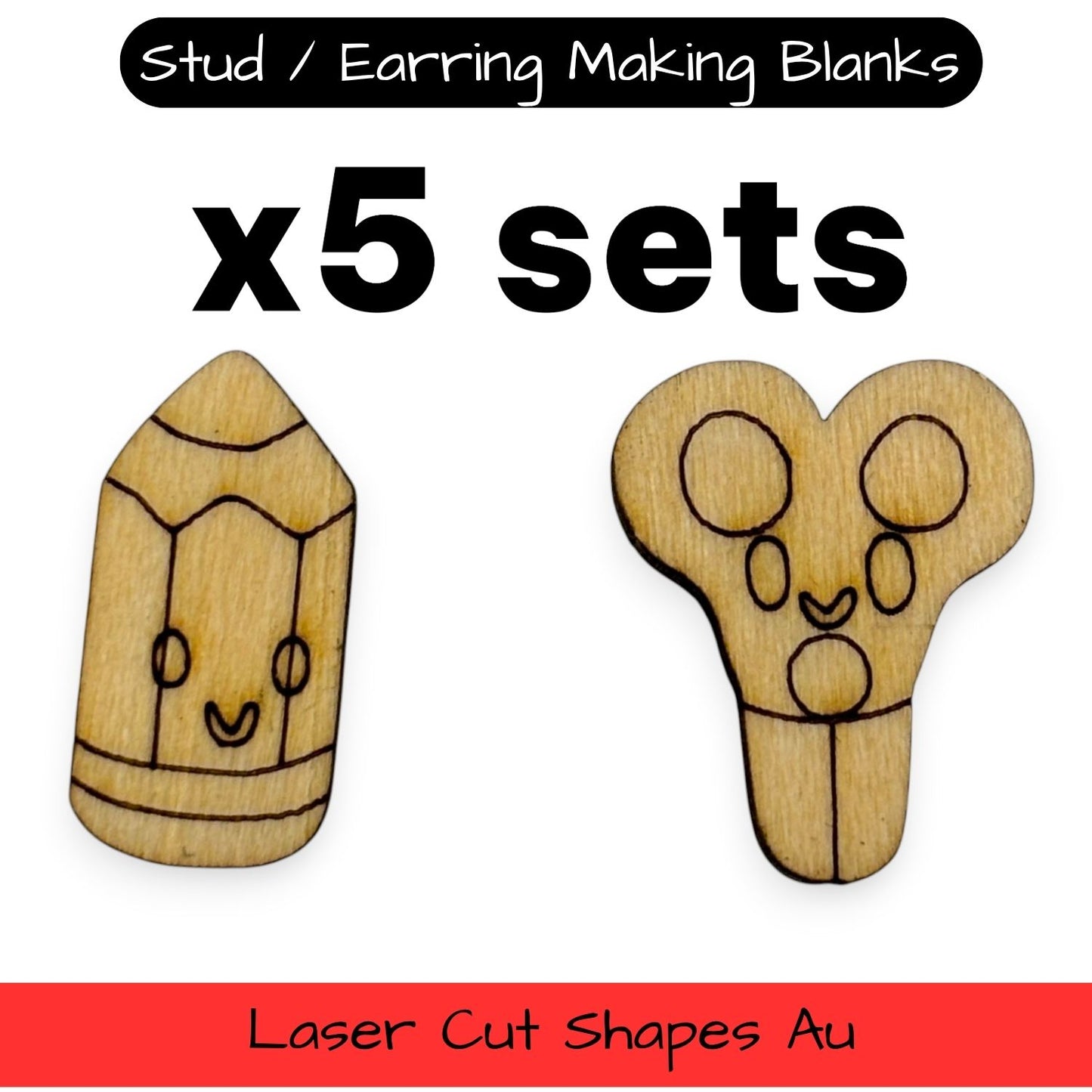 Wooden Teacher Earring Blanks for DIY Jewellery Making, Scrapbooking - Studs - 10pc Laser Cut Set