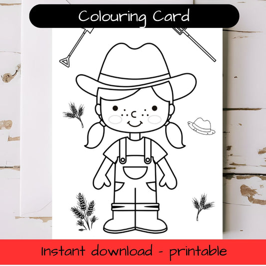 Farmerette - Farm themed greeting card with envelope - printable