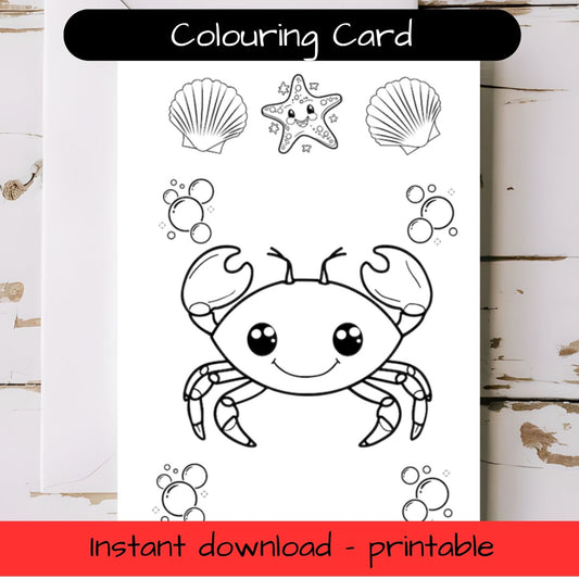 Crab greeting card with envelope - printable
