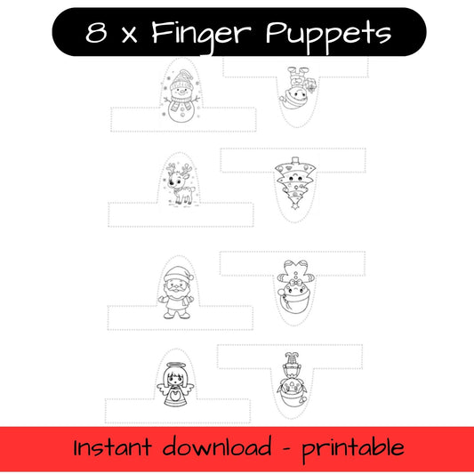 Printable Christmas finger puppets - colouring, pretend play