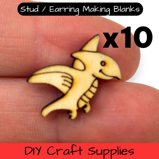 Wooden Dinosaur Earring Blanks for DIY Jewellery Making, Scrapbooking - Studs - 10pc Laser Cut Set