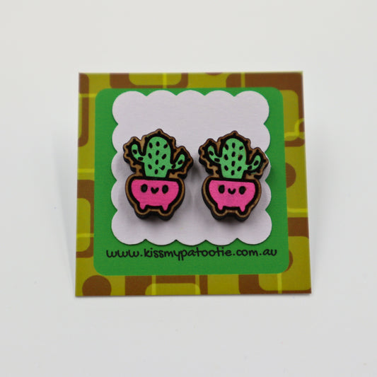 Succulent / cactus wooden earrings - hand painted
