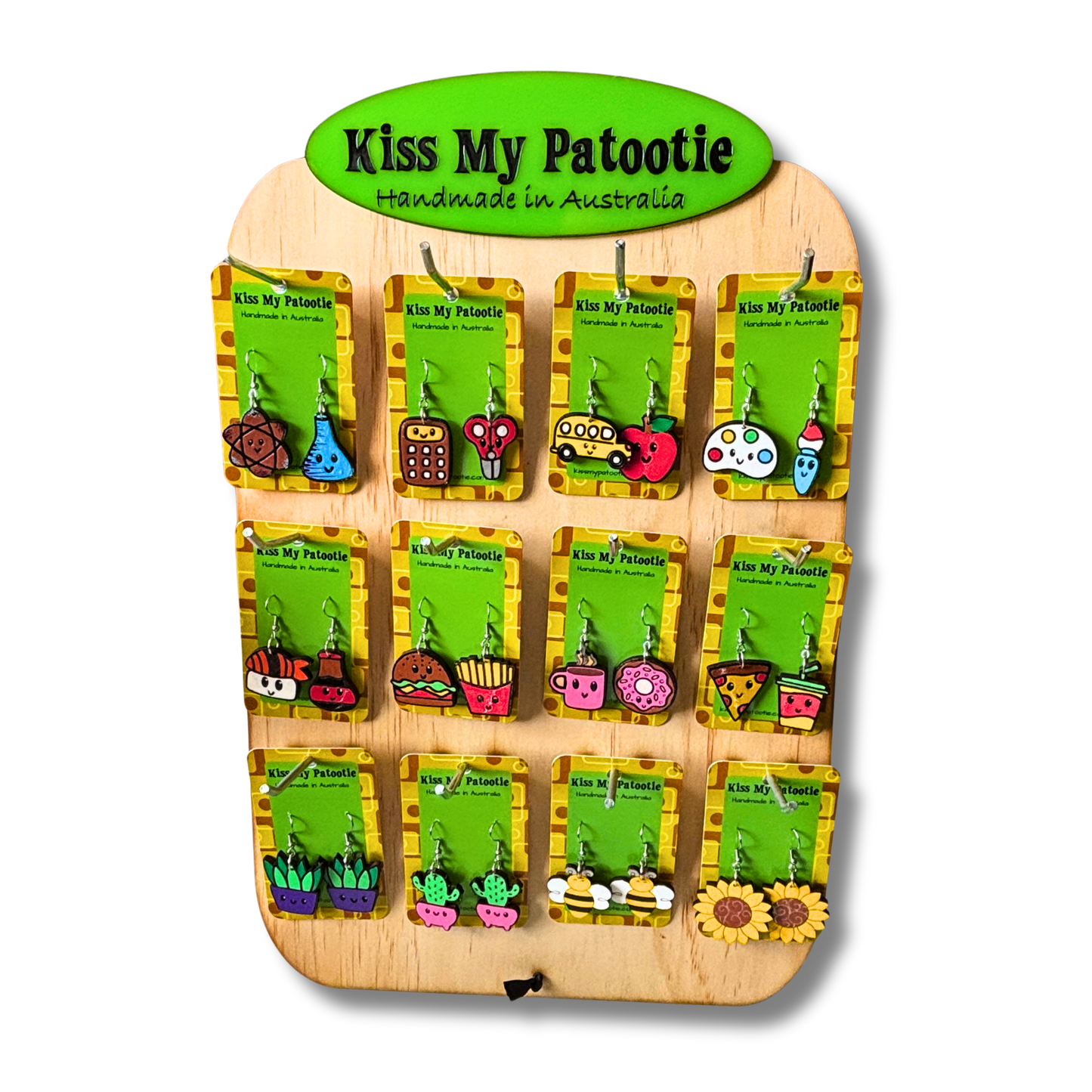 Earrings wholesale starter pack - 24 x earrings & Free display stand - Teacher / Food / Garden theme