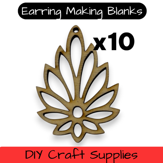 Wooden Leaf Earring Blanks for DIY Jewellery Making, dangles - 10pc Laser Cut Pieces