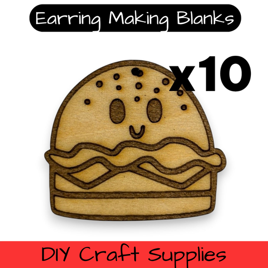 Wooden Food Earring Blanks for DIY Jewellery Making, dangles - 10pc Laser Cut Pieces