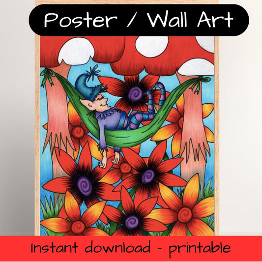 Printable kids wall art - sleeping elf