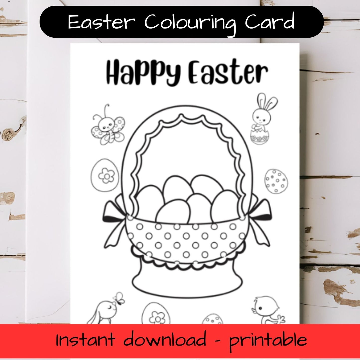 Easter greeting card with envelope- colouring in printable