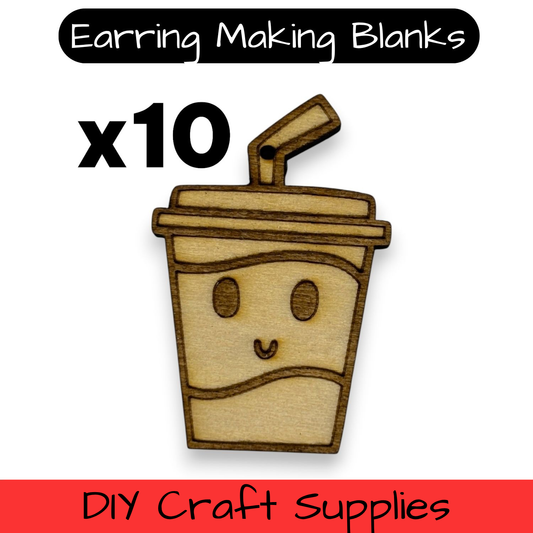 Wooden Food Earring Blanks for DIY Jewellery Making, dangles - 10pc Laser Cut Pieces