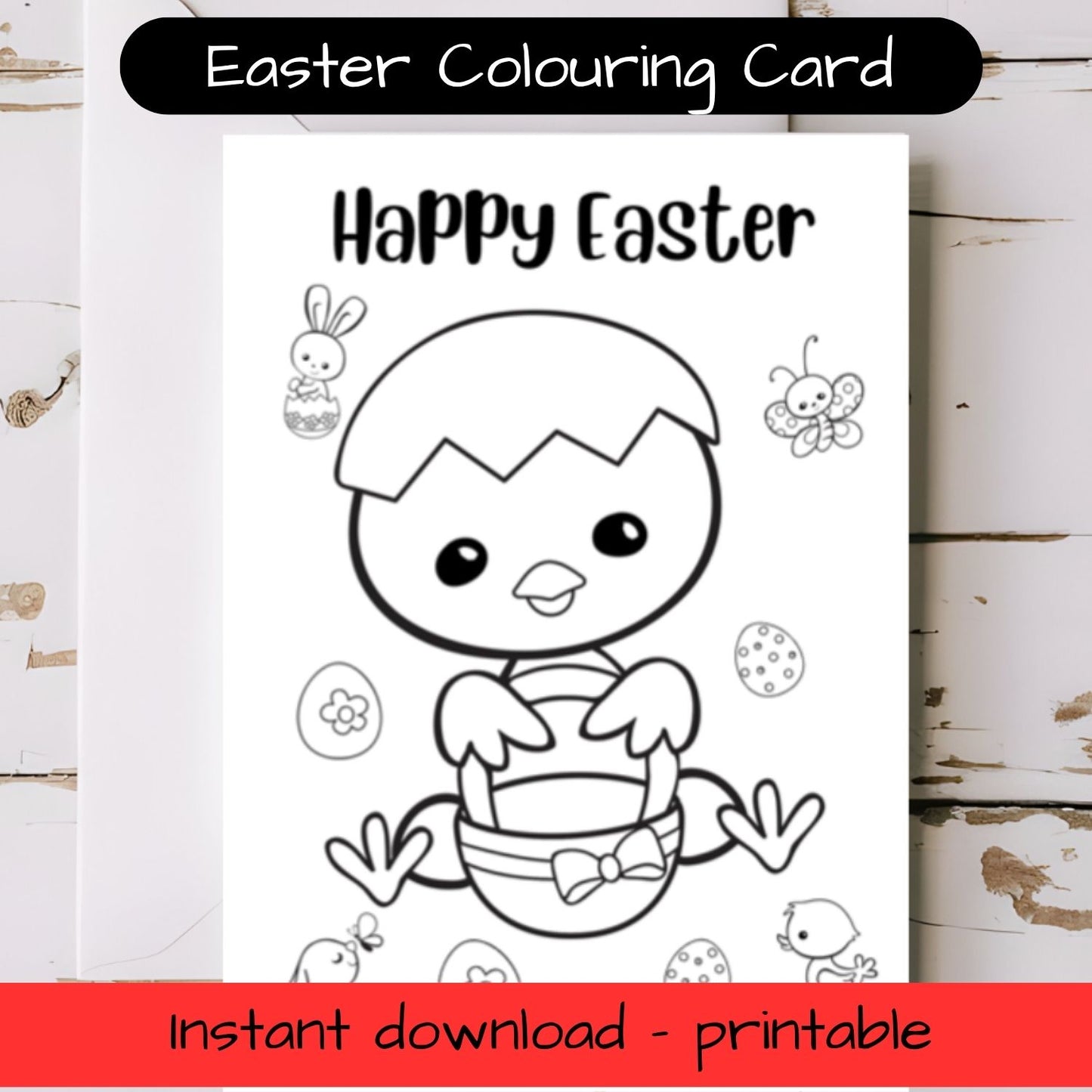 Easter greeting card with envelope- colouring in printable