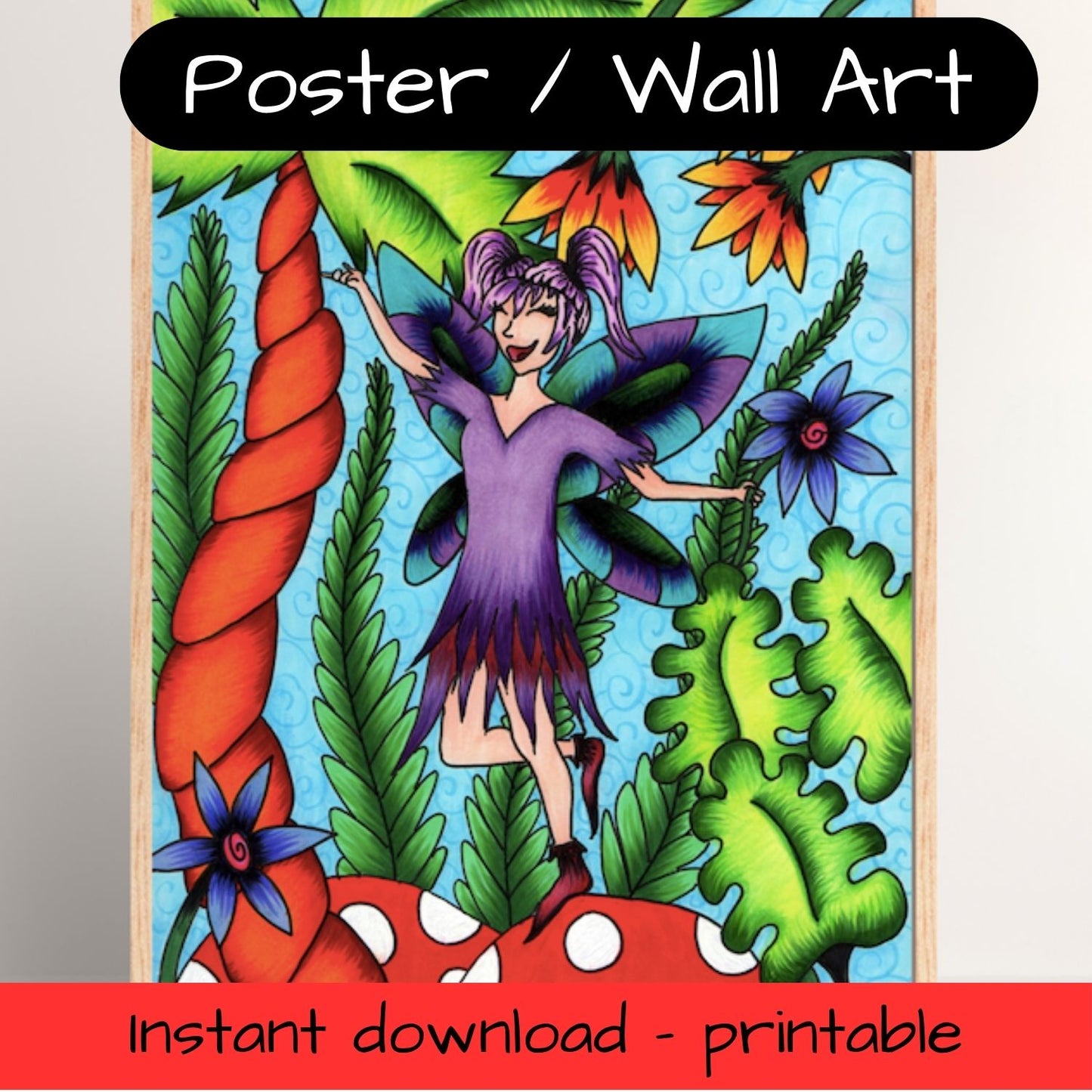 Printable kids wall art - dancing pixie