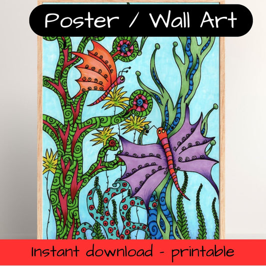 Printable kids wall art - butterfly garden
