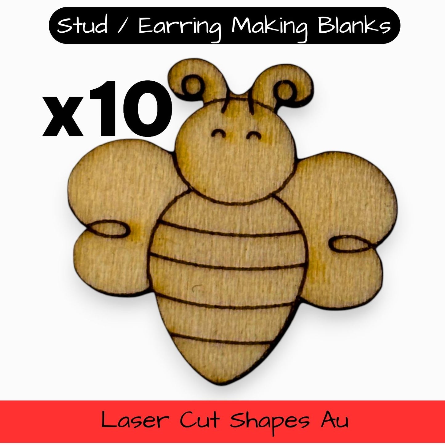 Wooden Animal Earring Blanks for DIY Jewellery Making, Scrapbooking - Studs - 10pc Laser Cut Set