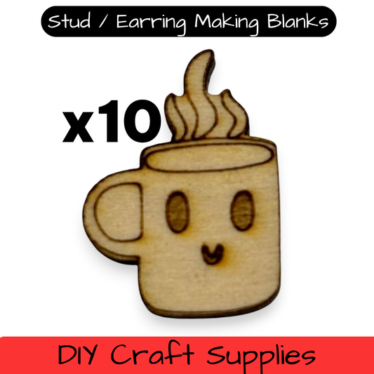 Wooden Food Earring Blanks for DIY Jewellery Making, scrapbooking - Studs - 10pc Laser Cut Set