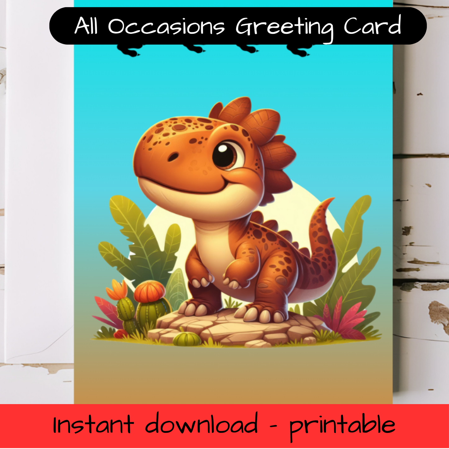 Dinosaur Greeting card with envelope - printable