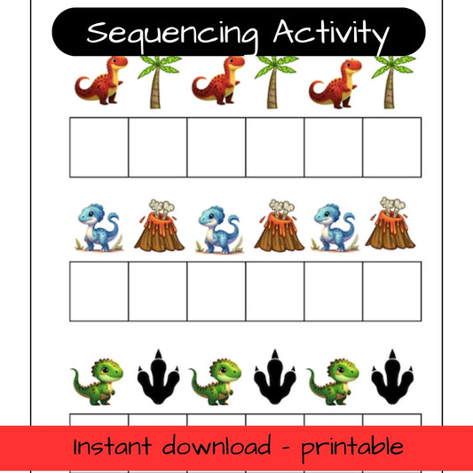 Printable Dinosaur activity sheets - pattern sequencing