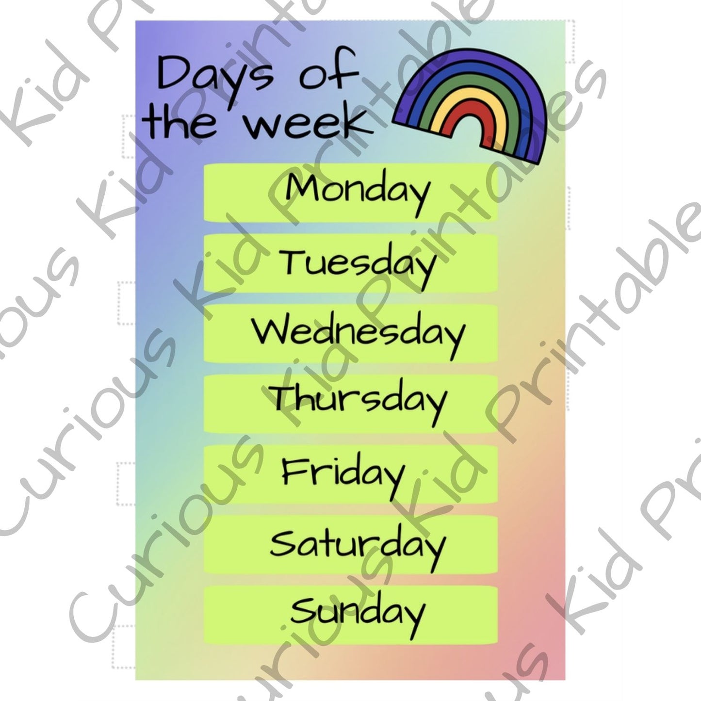 Days of the week visual calendar - classroom poster - teaching aid