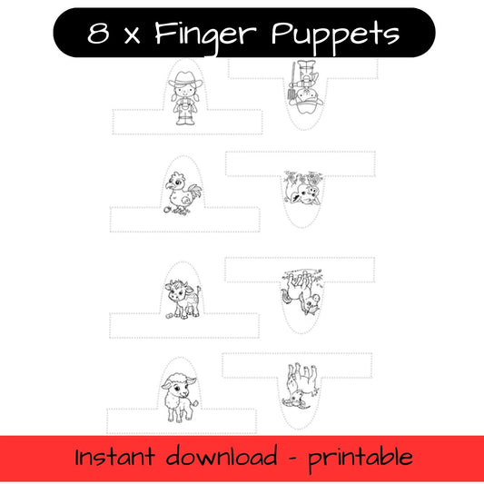 Printable Farm Animals finger puppets - colouring, pretend play