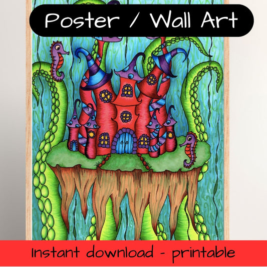 Printable kids wall art - underwater castle