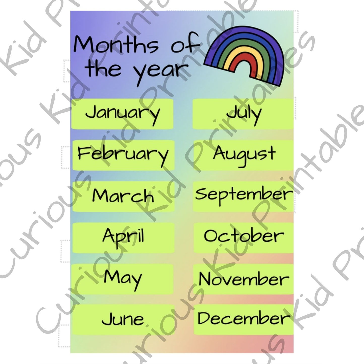 Months of the year visual calendar - classroom poster - teaching aid