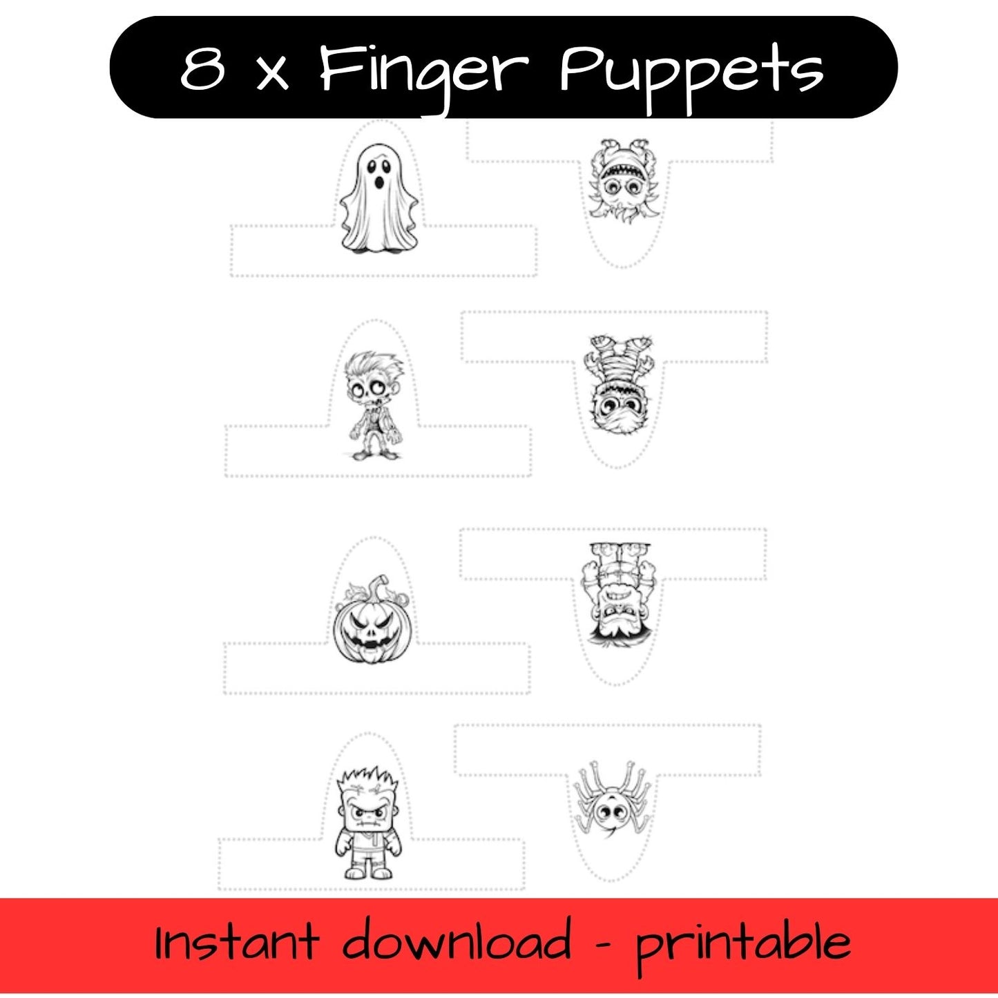 Printable Halloween finger puppets - colouring, pretend play
