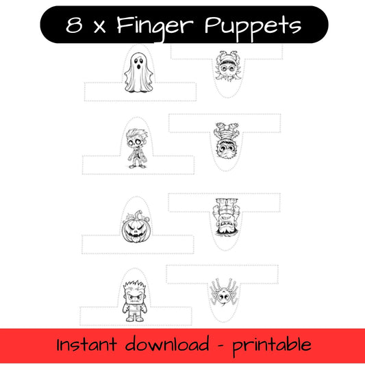 Printable Halloween finger puppets - colouring, pretend play