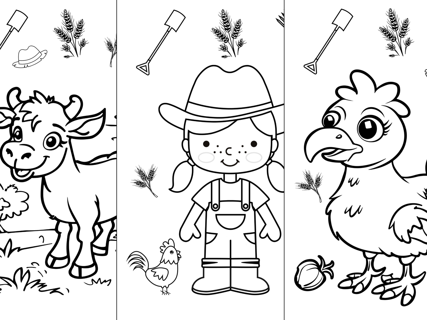 Printable colouring in pages x10 - farm animals