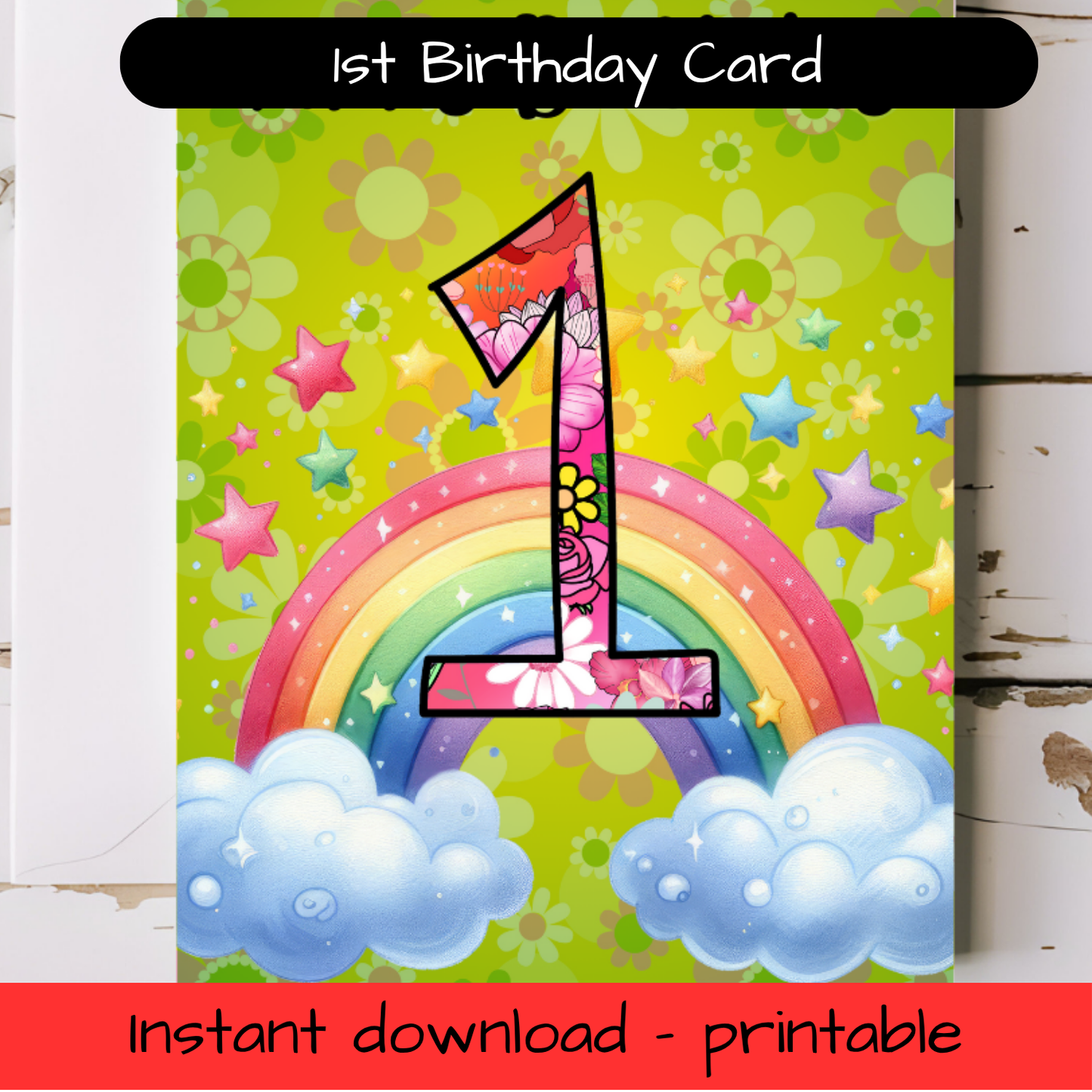 Birthday Greeting card with envelope - 1 year old - printable