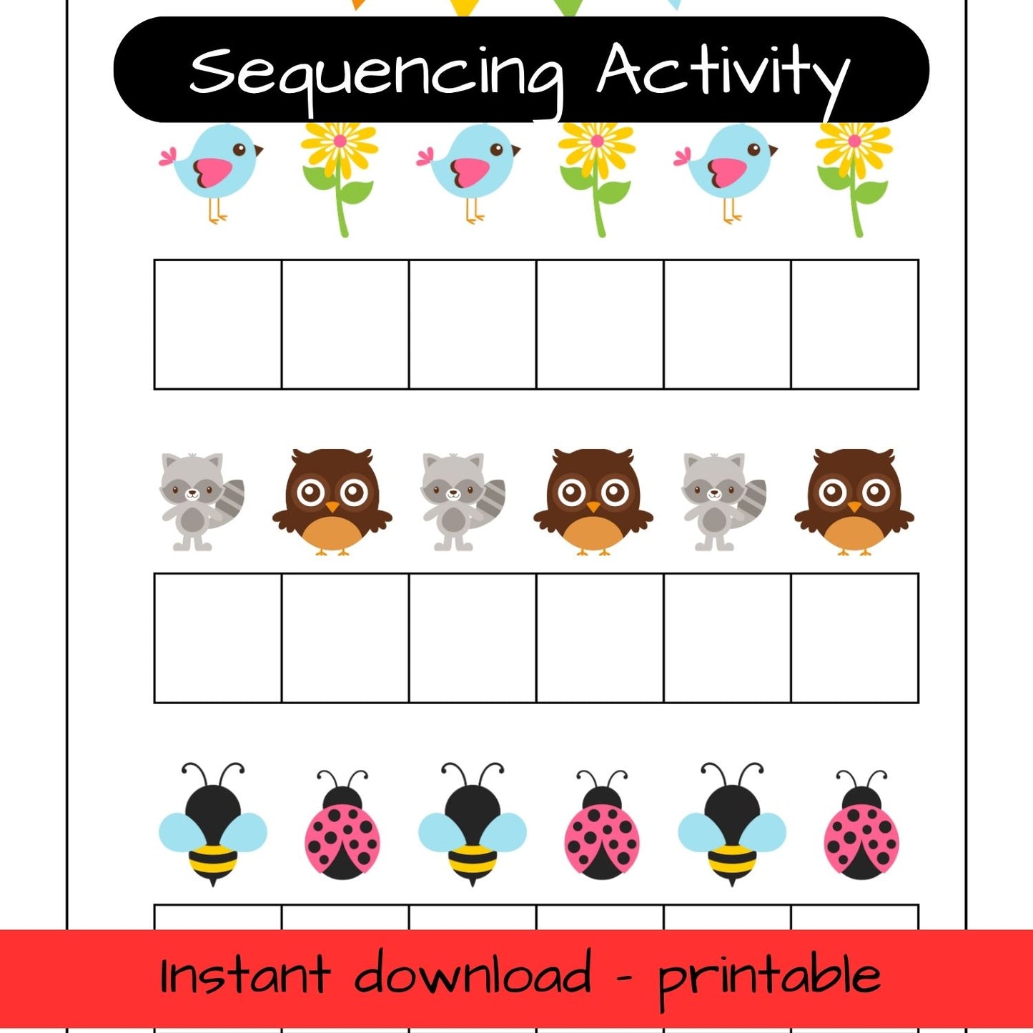 Printable Woodland Animal activity sheets - pattern sequencing