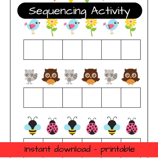 Printable Woodland Animal activity sheets - pattern sequencing