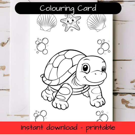 Turtle greeting card with envelope - printable