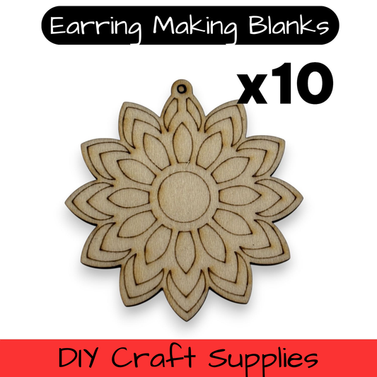 Wooden Flower Earring Blanks for DIY Jewellery Making, dangles - 10pc Laser Cut Pieces