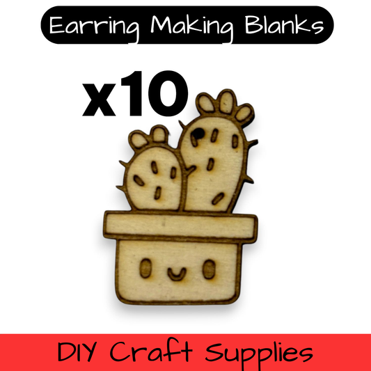 Wooden Cactus Earring Blanks for DIY Jewellery Making, dangles - 10pc Laser Cut Pieces