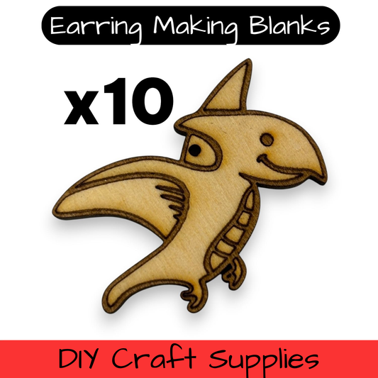 Wooden Dinosaur Earring Blanks for DIY Jewellery Making, dangles - 10pc Laser Cut Pieces