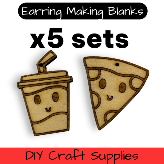 Wooden Food Earring Blanks for DIY Jewellery Making, dangles - 10pc Laser Cut Pieces