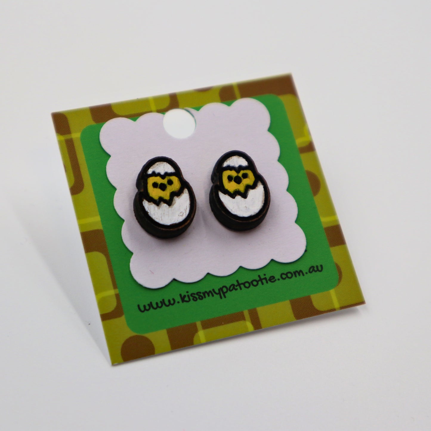 Hatching chick wooden earrings - hand painted