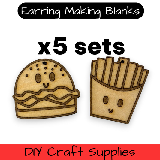Wooden Food Earring Blanks for DIY Jewellery Making, dangles - 10pc Laser Cut Pieces