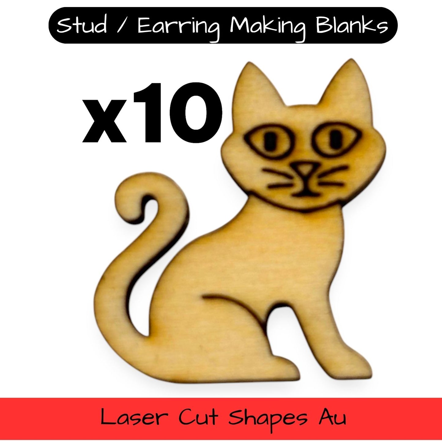 Wooden Animal Earring Blanks for DIY Jewellery Making, scrapbooking - Studs - 10pc Laser Cut Set