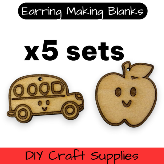 Wooden Teacher Earring Blanks for DIY Jewellery Making, dangles - 10pc Laser Cut Pieces
