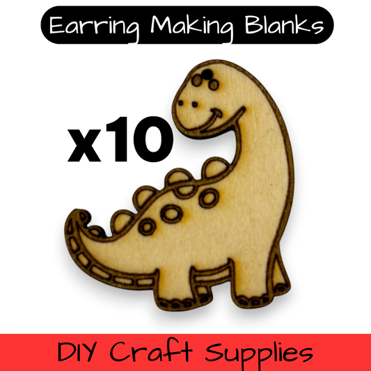 Wooden Dinosaur Earring Blanks for DIY Jewellery Making, dangles - 10pc Laser Cut Pieces