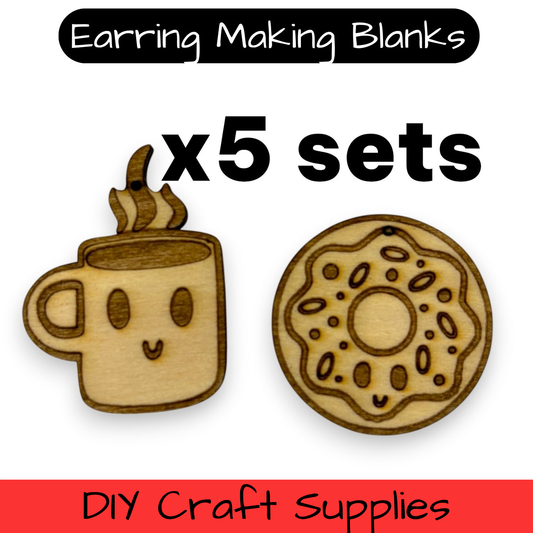 Wooden Food Earring Blanks for DIY Jewellery Making, dangles - 10pc Laser Cut Pieces