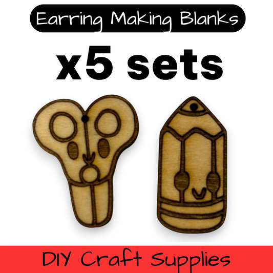 Wooden Teacher Earring Blanks for DIY Jewellery Making, dangles - 10pc Laser Cut Pieces