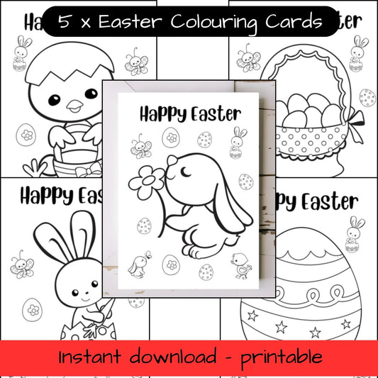 5 x Easter greeting cards with envelopes- colouring in printable
