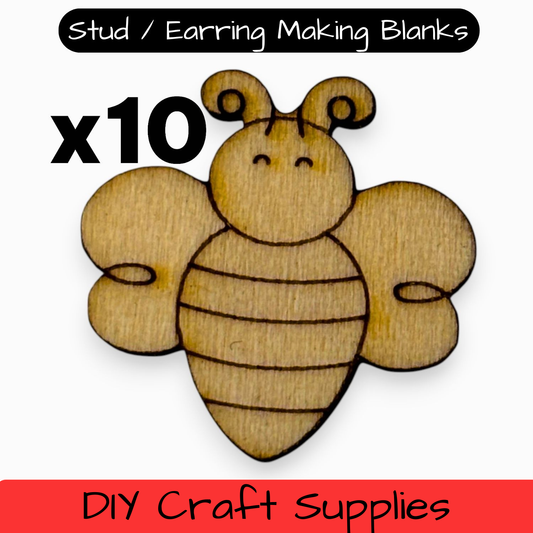 Wooden Animal Earring Blanks for DIY Jewellery Making, Scrapbooking - Studs - 10pc Laser Cut Set