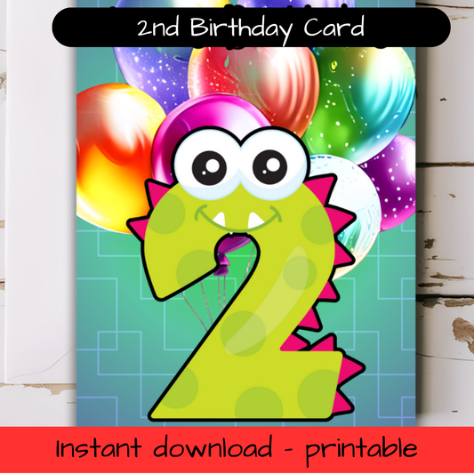 Birthday Greeting card with envelope - 2 years old - printable
